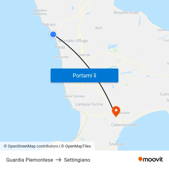 Guardia Piemontese to Settingiano map