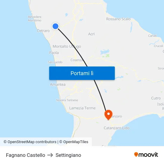 Fagnano Castello to Settingiano map