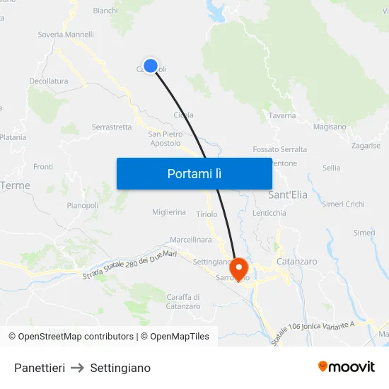 Panettieri to Settingiano map