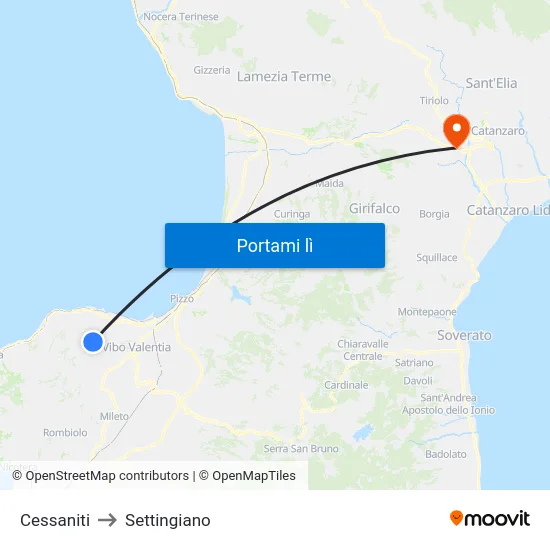 Cessaniti to Settingiano map