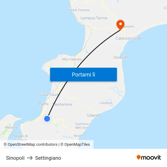 Sinopoli to Settingiano map
