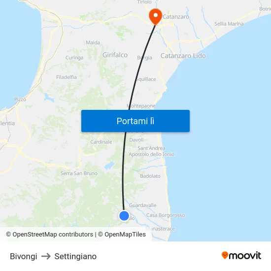 Bivongi to Settingiano map