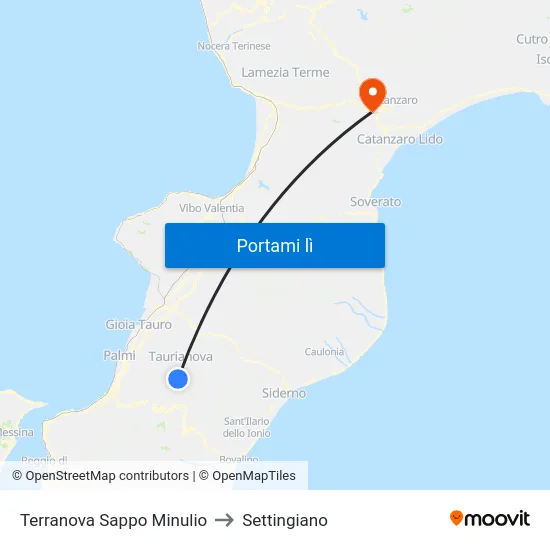 Terranova Sappo Minulio to Settingiano map