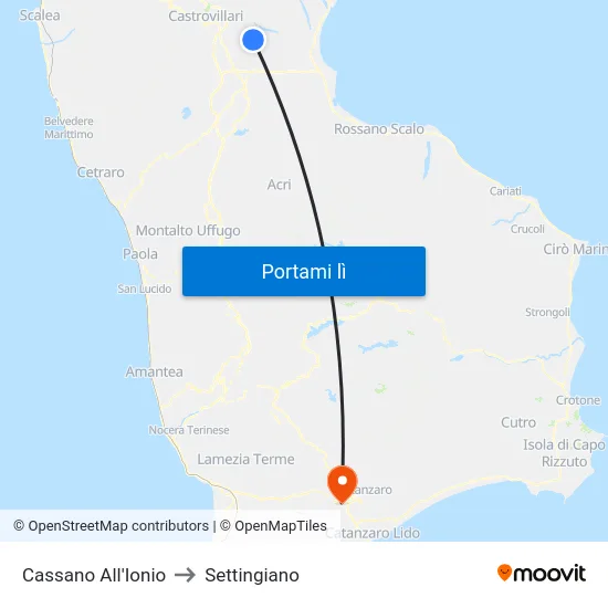 Cassano All'Ionio to Settingiano map