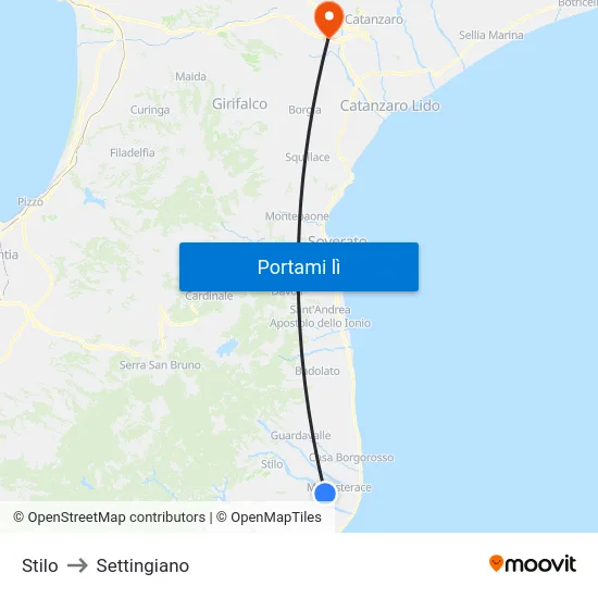 Stilo to Settingiano map