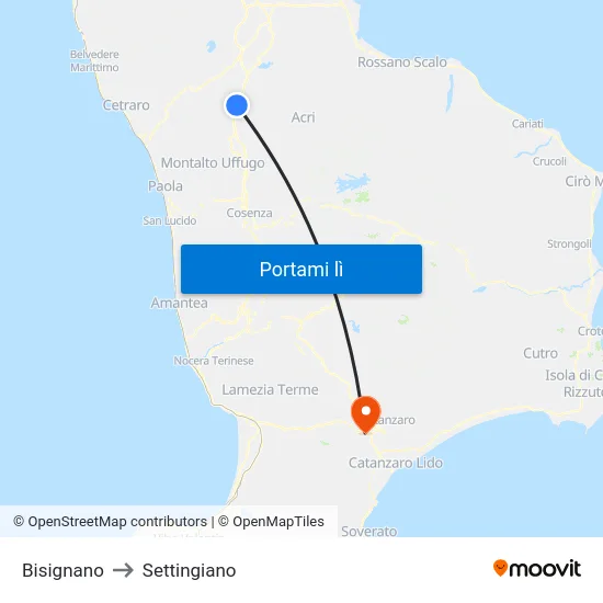 Bisignano to Settingiano map