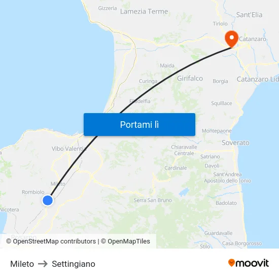 Mileto to Settingiano map