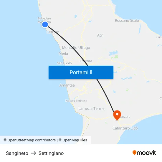 Sangineto to Settingiano map