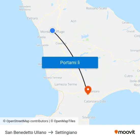San Benedetto Ullano to Settingiano map