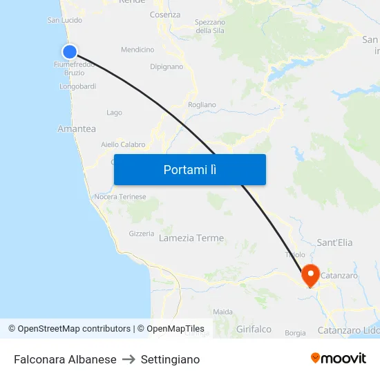 Falconara Albanese to Settingiano map