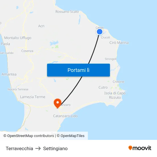 Terravecchia to Settingiano map
