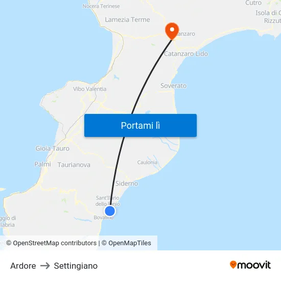 Ardore to Settingiano map