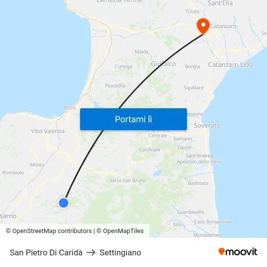 San Pietro Di Caridà to Settingiano map