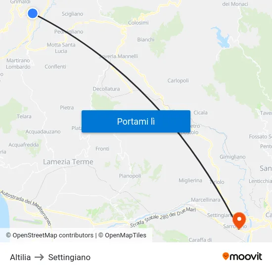 Altilia to Settingiano map