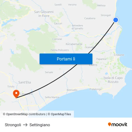 Strongoli to Settingiano map