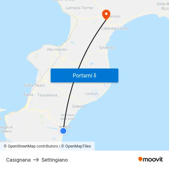 Casignana to Settingiano map