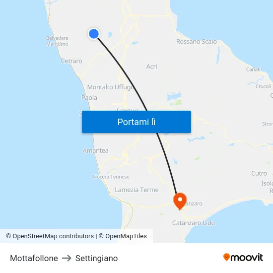 Mottafollone to Settingiano map