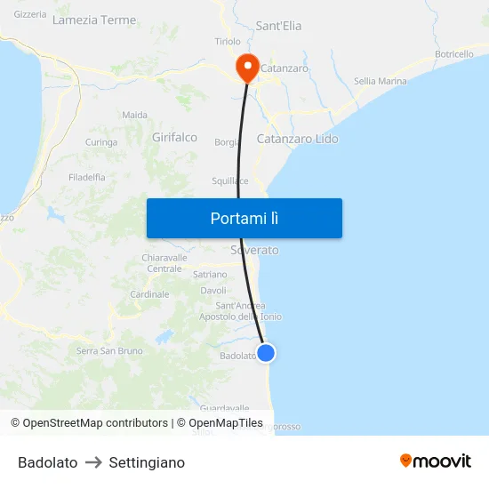 Badolato to Settingiano map