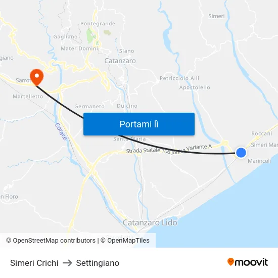 Simeri Crichi to Settingiano map
