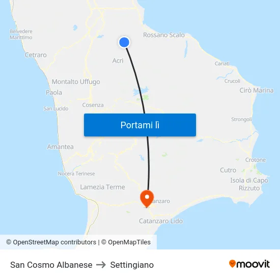 San Cosmo Albanese to Settingiano map