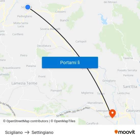 Scigliano to Settingiano map