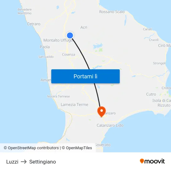 Luzzi to Settingiano map