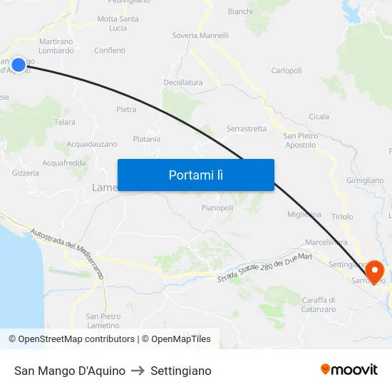 San Mango D'Aquino to Settingiano map