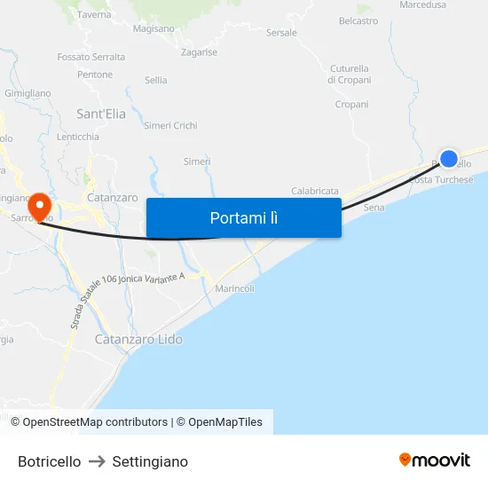 Botricello to Settingiano map