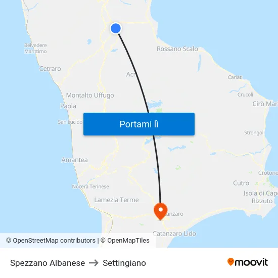 Spezzano Albanese to Settingiano map