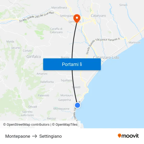 Montepaone to Settingiano map