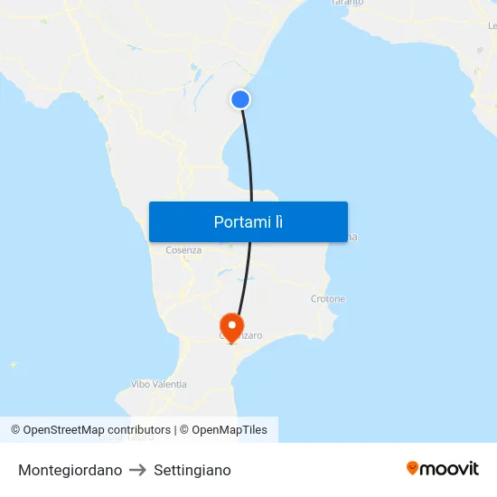 Montegiordano to Settingiano map