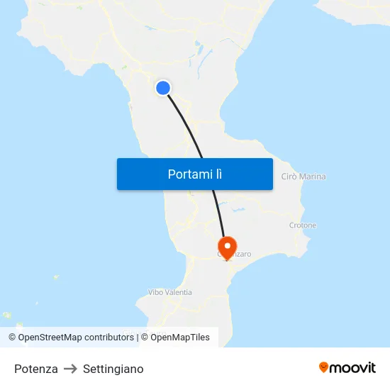 Potenza to Settingiano map