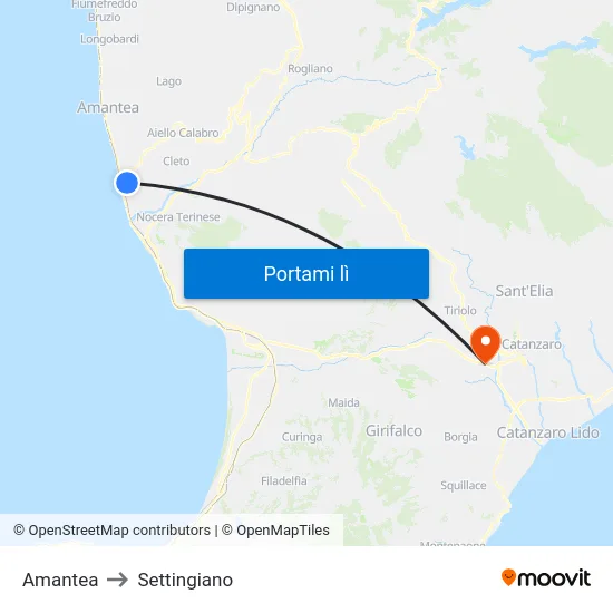 Amantea to Settingiano map