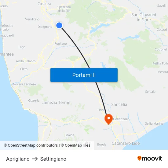 Aprigliano to Settingiano map