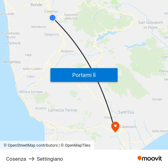 Cosenza to Settingiano map