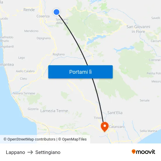 Lappano to Settingiano map