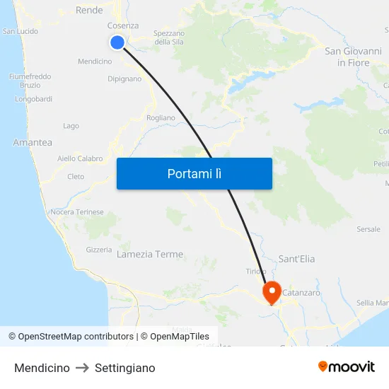 Mendicino to Settingiano map