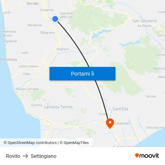 Rovito to Settingiano map