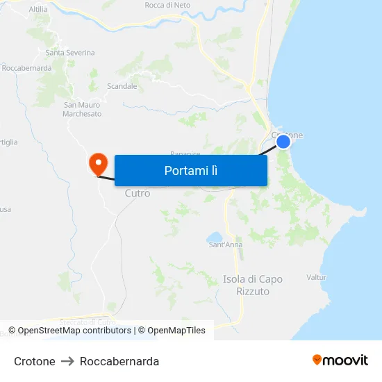 Crotone to Roccabernarda map