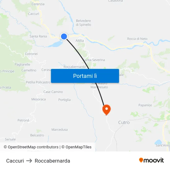 Caccuri to Roccabernarda map