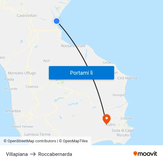 Villapiana to Roccabernarda map