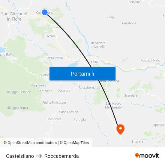 Castelsilano to Roccabernarda map