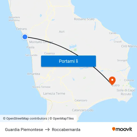 Guardia Piemontese to Roccabernarda map