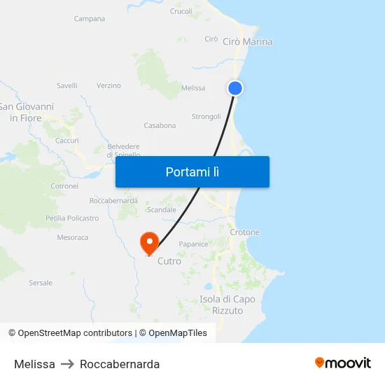 Melissa to Roccabernarda map