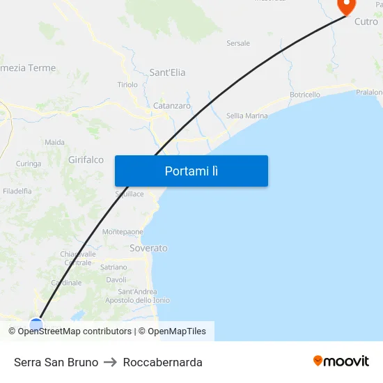 Serra San Bruno to Roccabernarda map