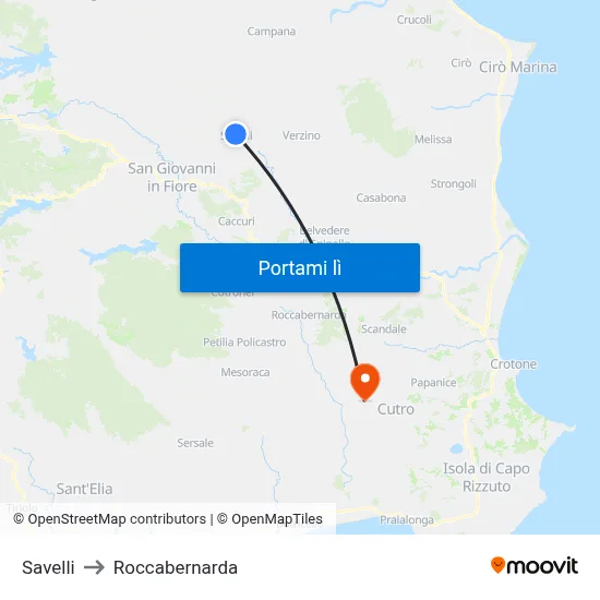 Savelli to Roccabernarda map