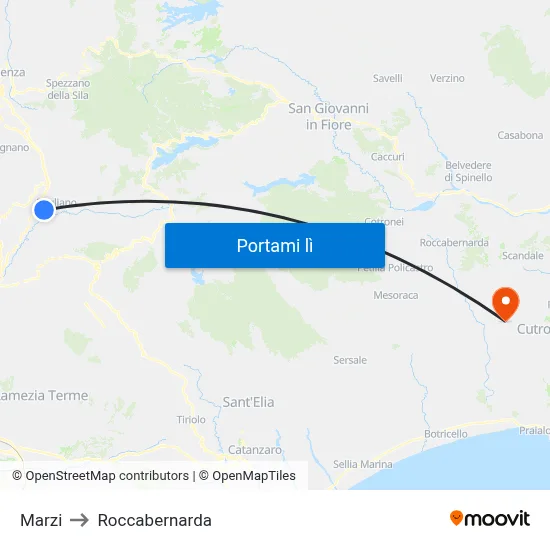 Marzi to Roccabernarda map