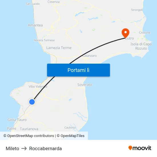 Mileto to Roccabernarda map