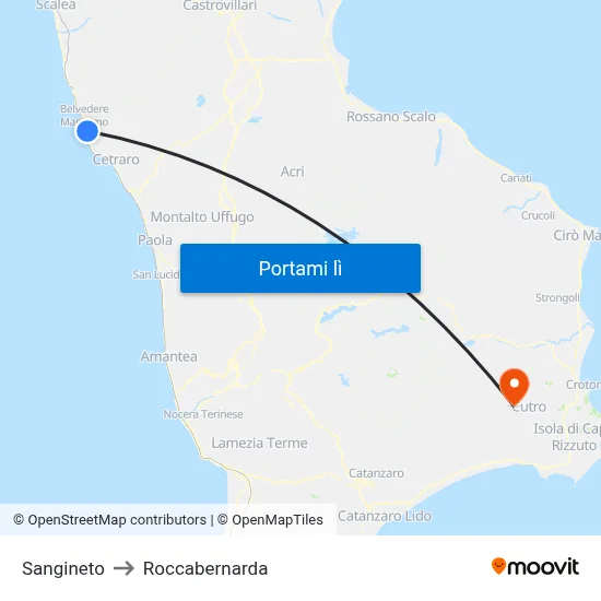 Sangineto to Roccabernarda map