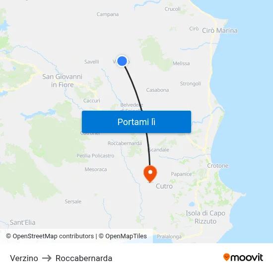 Verzino to Roccabernarda map